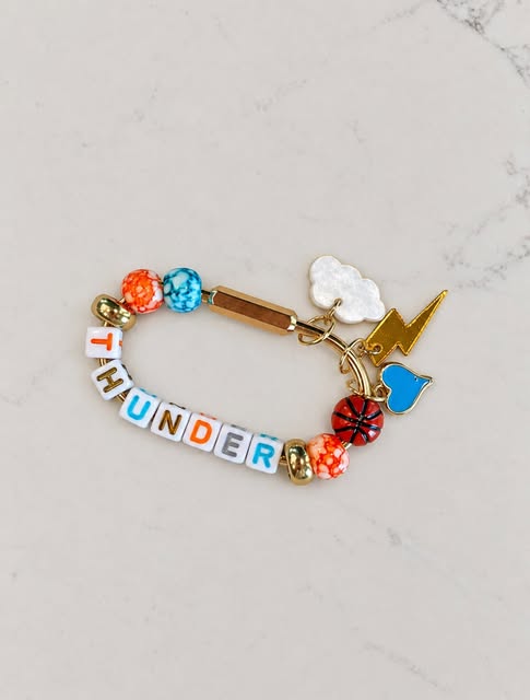 Thunder hook with orange and blue beads, basketball, heart, cloud and lightning charms